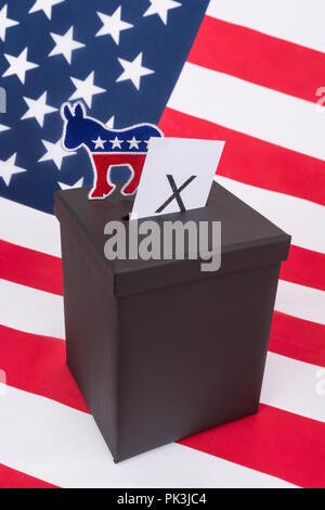 2026 US Midterm Election America & 2024 Presidential election USA. Democrat Party / democrat donkey logo & ballot box, Democrats 2022, Super Tuesday. Stock Photo