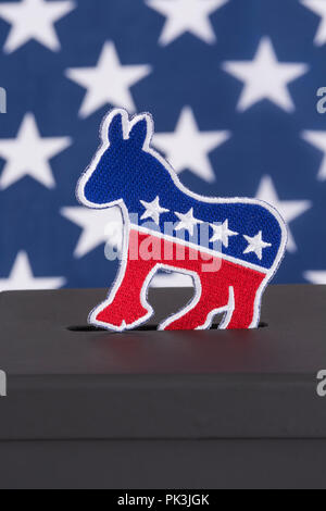 2026 US Midterm Election America & 2024 Presidential election USA. Democrat Party / democrat donkey logo & ballot box, Democrats 2022, Super Tuesday. Stock Photo