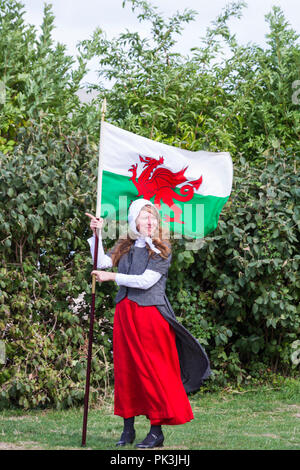 Cwmni Gwerin Pontypwl Welsh folk dancers entertain crowds at the Swanage Folk Festival, Dorset UK on a lovely warm sunny day in September Stock Photo