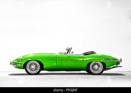 Colourful Jaguar E-Type, classic car Stock Photo