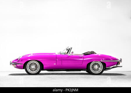 Colourful Jaguar E-Type, classic car Stock Photo