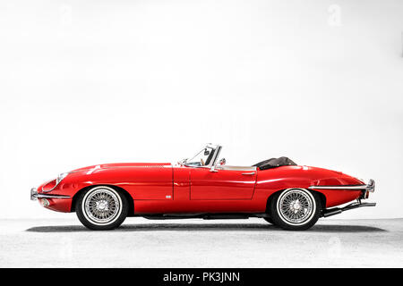 Colourful Jaguar E-Type, classic car Stock Photo