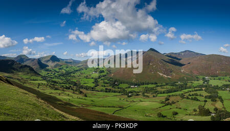 View across the Newlands Valley as seen from the summit of Catbells Fell, English Lake District. Stock Photo