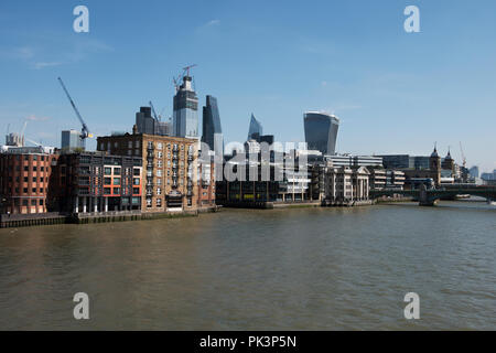 City of London, London England, Panoramic view from Millennium Bridge across the River Thames. Sept 2018 Showing the new 22 Bishopsgate being construc Stock Photo