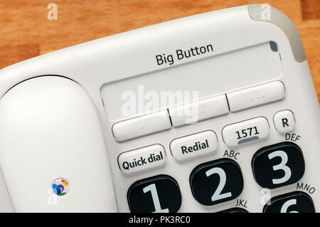 Detail of BT Big Button 200 corded telephone with large buttons and loud volume for the visually impaired or hard of hearing. Stock Photo