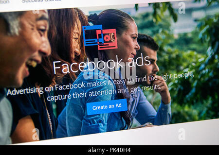MONTREAL, CANADA - SEPTEMBER 8, 2018: Facebook ads page on a PC screen. Facebook advertisement is a customized, targeted campaign for a specific audie Stock Photo