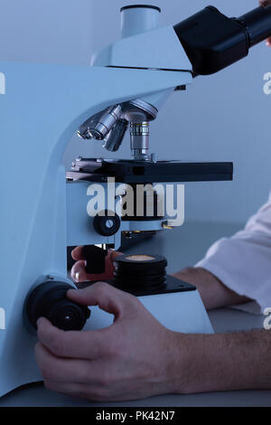 Male scientist using microscope Stock Photo