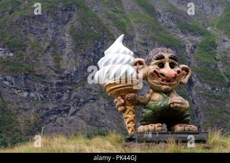 Troll statue along the way when you are driving to the famous national park trollstigen, a road to very high mountains , very touristic Stock Photo