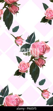 Floral seamless background pattern. Watercolor pink garden roses in hand drawn style. Elegant flowers, vector illustration for textile, wrapping paper Stock Vector