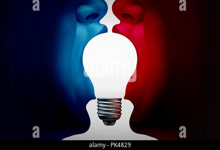 Political agreement as political bipartisan collaboration and team integration for new ideas with 3D illustration elements. Stock Photo