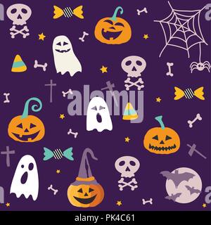 Halloween party seamless pattern design, postcard Stock Vector