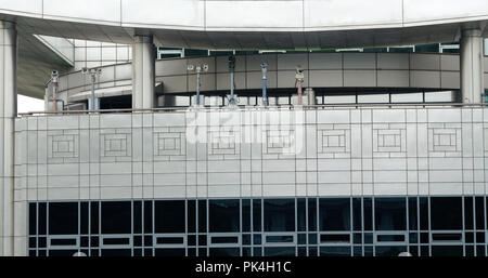 A wall of video camera on the South Korean side of the DMZ pointing at the North Korean side Stock Photo