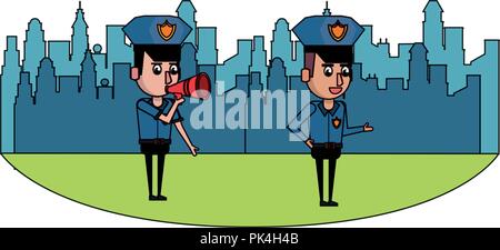 Cops in the city colorful Stock Vector