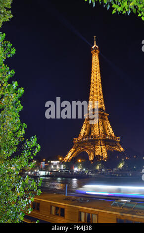 Paris, France - August 17, 2018: Eiffel Tower illuminated at night. Stock Photo