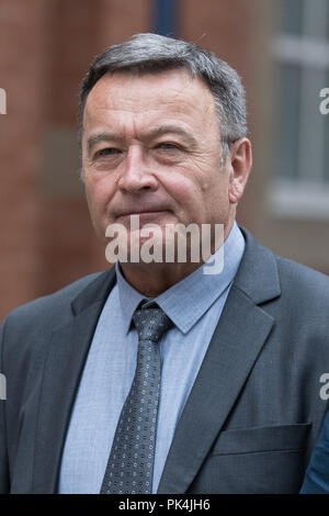 Lorry driver Zbigniew Grzabel leaves Stafford Crown Court, where he denies five counts of causing death by dangerous driving and causing serious injury by dangerous driving after four women and a man died and another passenger was injured, in a crash on the M6 southbound carriageway last year. Stock Photo