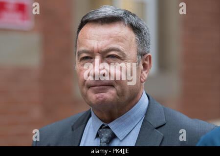 Lorry driver Zbigniew Grzabel leaves Stafford Crown Court, where he denies five counts of causing death by dangerous driving and causing serious injury by dangerous driving after four women and a man died and another passenger was injured, in a crash on the M6 southbound carriageway last year. Stock Photo