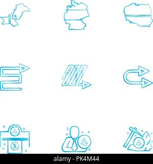 Maps , country , pakistan , arrows , right , zig zag , u turn , dollar, money ,axe,icon, vector, design,  flat,  collection, style, creative,  icons Stock Vector