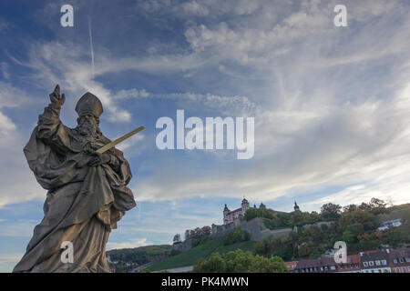Statue of Saint KIlian on the 'alte Mainbrücke' in Würzburg, Franconia, Bavaria, Germany Stock Photo