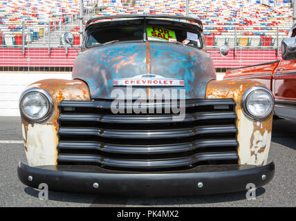 CONCORD, NC (USA) - September 7, 2018:  A 1952 Chevy pickup truck on display at the Pennzoil AutoFair Classic Car Show at Charlotte Motor Speedway. Stock Photo