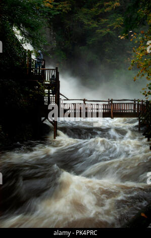 Bushkill Falls at flood stage during late autumn storms in Pocono Mountains, Bushkill, Pennsylvania. Stock Photo