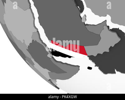Yemen with embedded flag on political globe. 3D illustration Stock ...