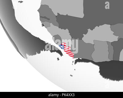 Liberia on gray political globe with embedded flag. 3D illustration ...