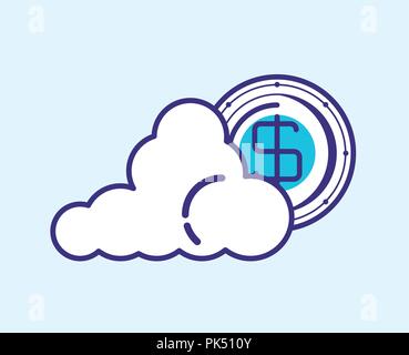 cloud with coin fintech icon vector illustration design Stock Vector