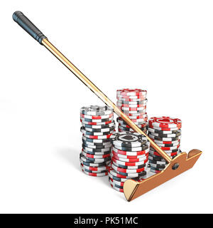 Roulette rake with gambling chips 3D render illustration isolated on white background Stock Photo