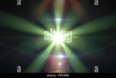 Anamorphic green lens flare isolated on black background for overlay design or screen blending mode Stock Photo