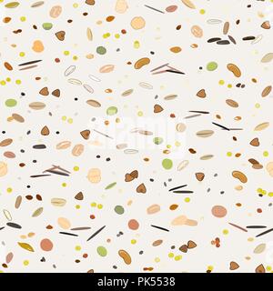 Seamless pattern with grains and cereals. Wheat, barley, oats, rye, buckwheat, amaranth, rice, millet, sorghum, quinoa, chia, oatmeal and legumes. Vec Stock Vector