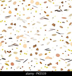Seamless pattern with grains and cereals. Wheat, barley, oats, rye, buckwheat, amaranth, rice, millet sorghum quinoa chia seeds oatmeal legumes Vector Stock Vector