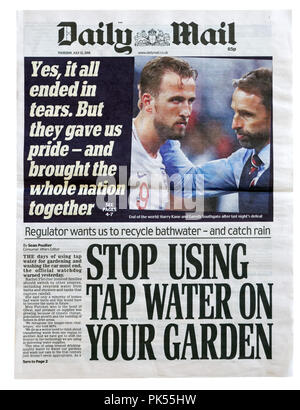 Front page of the Daily Mail with the headline Stop Using Tap Water On Your Garden, to raise awareness of water waste Stock Photo