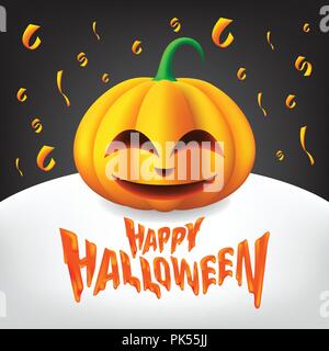 Happy Halloween Text with Happy Pumpkins in a minimalist Illustration. Vector, Pumpkins, Background, Stock Vector