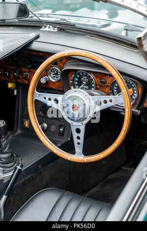 MGB Roadster steering wheel and dashboard Stock Photo