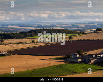 Looking from Hume Castle in Berwicvkshire, southwards across rich farm land towards the Cheviot Hills beyond Roxburghshire Stock Photo