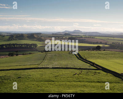 Looking from Hume Castle in Berwicvkshire, southwards across rich farm land towards the Cheviot Hills beyond Roxburghshire Stock Photo