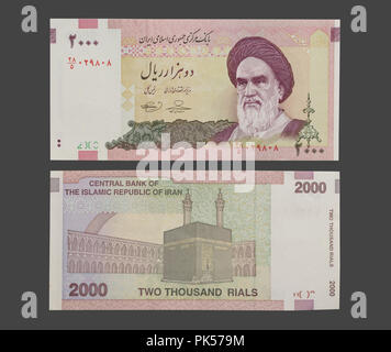 2000 Iranian Rials Bill, Rial Is the National Currency of Iran, Clipping Path Included. Stock Photo
