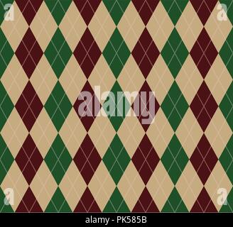 Seamless Christmas Argyle pattern dark green and red Stock Vector