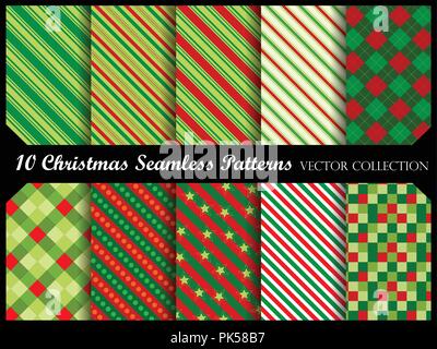 Christmas background pattern collection in red and green Stock Vector
