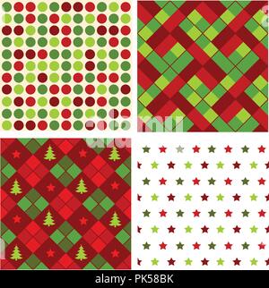 Christmas seamless pattern with christmas stars polka dots and christmas trees Stock Vector