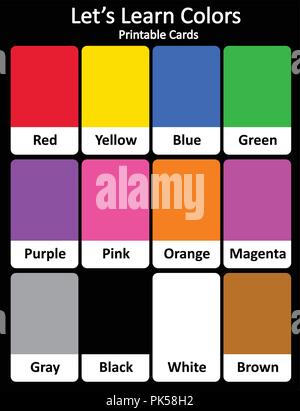 Printable flash card colletion for colors and their names for preschool / kindergarten kids | let's learn colors Stock Vector