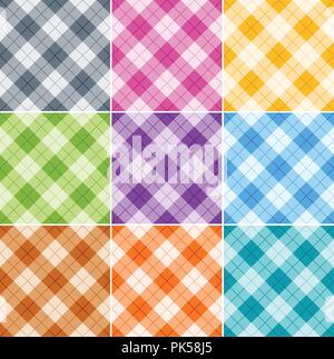 Seamless argyle patterns / textures in different colors for Thanksgiving, home decorating, napkins, tablecloths, picnics. arts, crafts and scrap books Stock Vector
