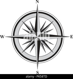 Illustration of a compass with all directions north east south and west isolated on white background. Stock Vector