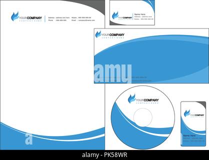 Set of corporate identity items, easy to customize letterhead envelope CD, DVD cover and business cards Stock Vector