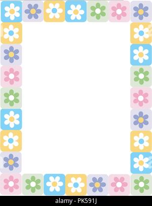 White daisies on colorful squares spring frame / border Stock Vector