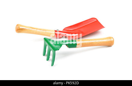 gardening hand fork and spade on white background Stock Photo