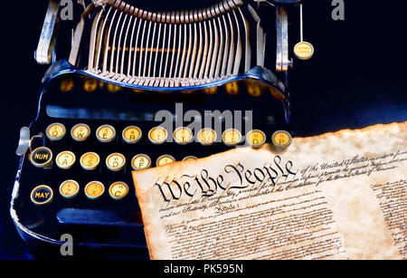 We the People preamble to the US Constitution on top of a antique typewritter. Stock Photo