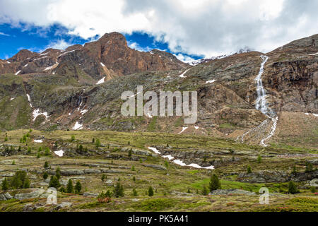 Waterfall in Martell valley, South Tyrol Stock Photo