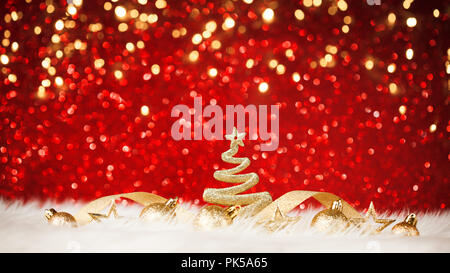 Shining Christmas Tree In The Red Background Stock Photo