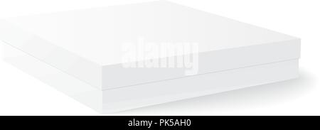 Close flat white rectangular box, pizza box, with shadow on white background Stock Vector